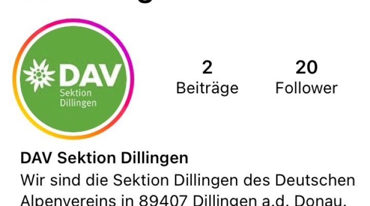 Screenshot des Instagram-Profiles der DAV-Sektion Dillingen | © DAV Dillingen